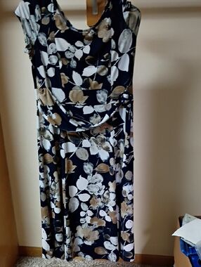 Navy Floral Maxi Dress with Tie Waist